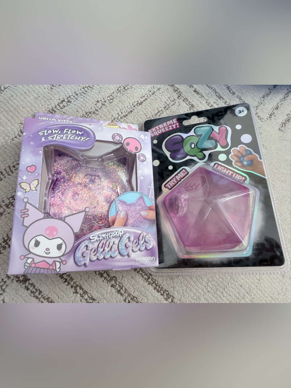 Kuromi Glitter Gel Toy & SQZy Pink Squeeze Toy -BUNDLE